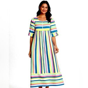 Vintage Styled By Saybury Soft Plush Robe Womens M Striped 3/4 Sleeves‎ 1/2 Zip